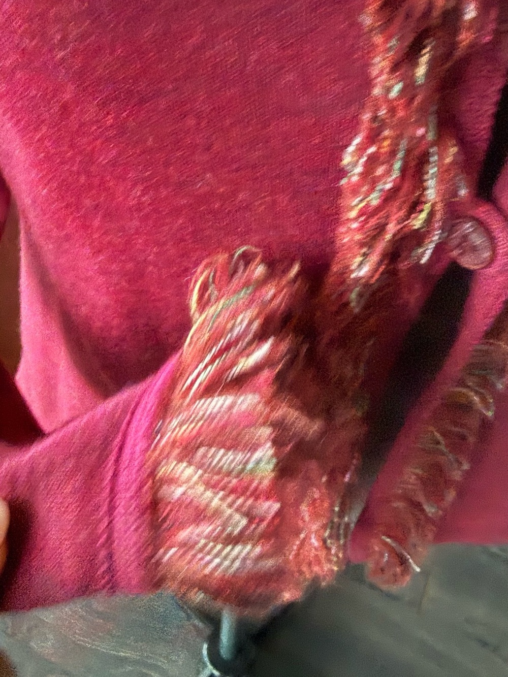 M by Missoni Burgundy Fringe-Trim Button Cardigan - Picture 4 of 8